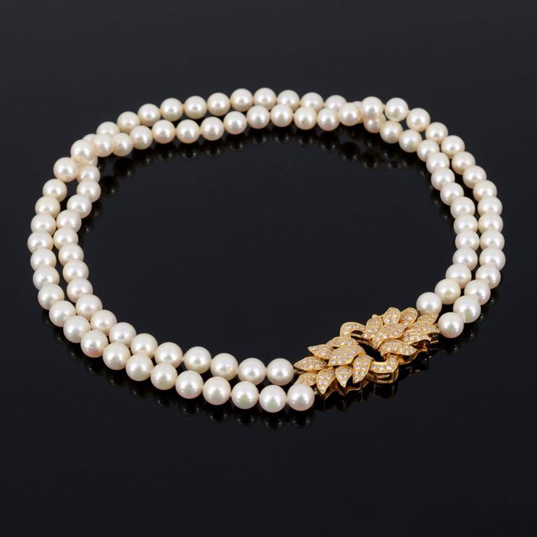 18k gold pearl diamond necklace