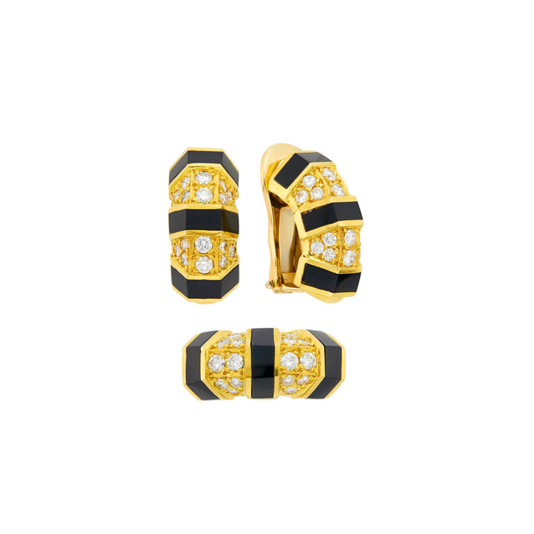 18k gold onyx diamond earrings and ring