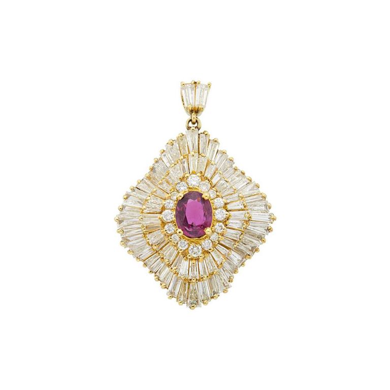 14k gold purple sapphire diamond pendant