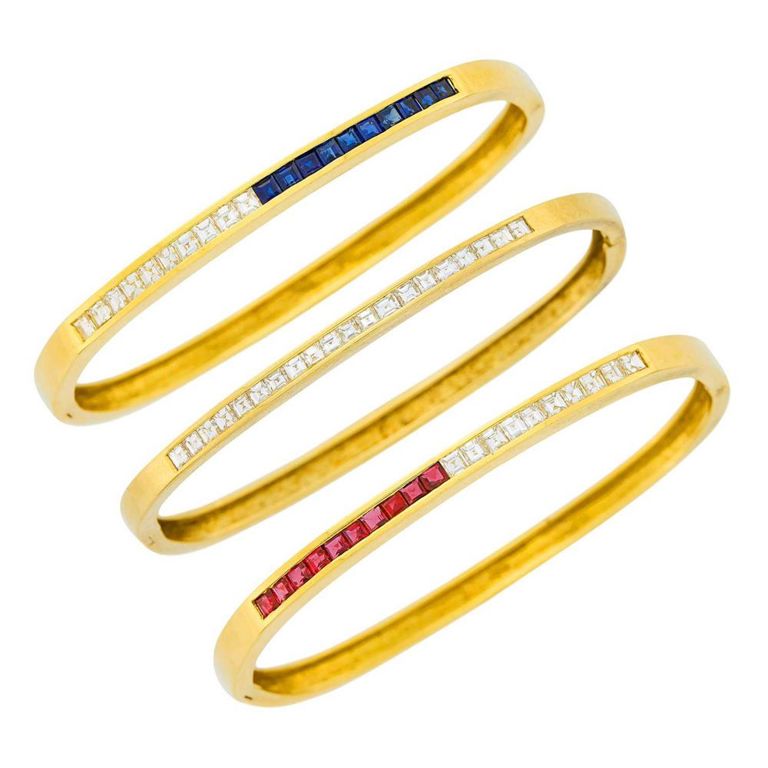 18k gold diamond ruby sapphire bangles