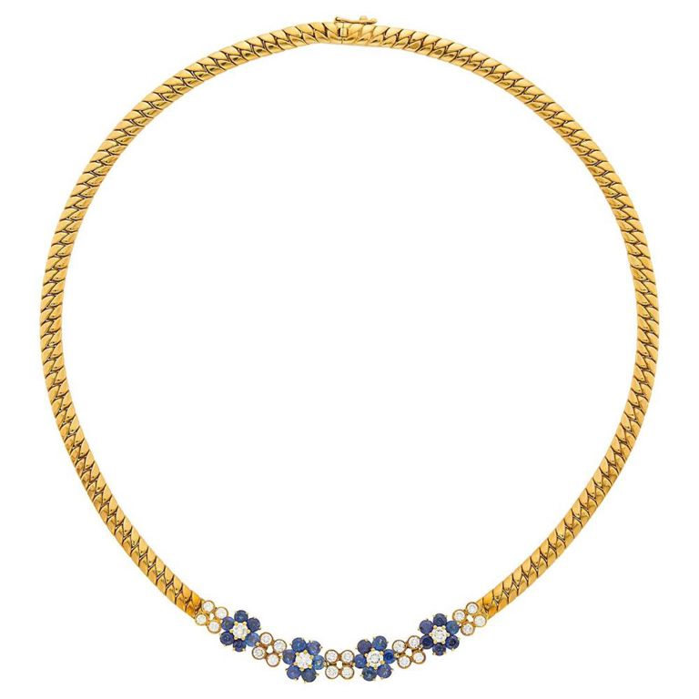 18k gold sapphire diamond necklace
