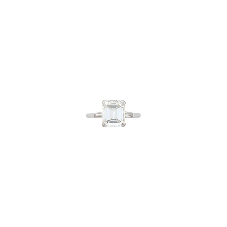 Platinum emerald-cut diamond ring