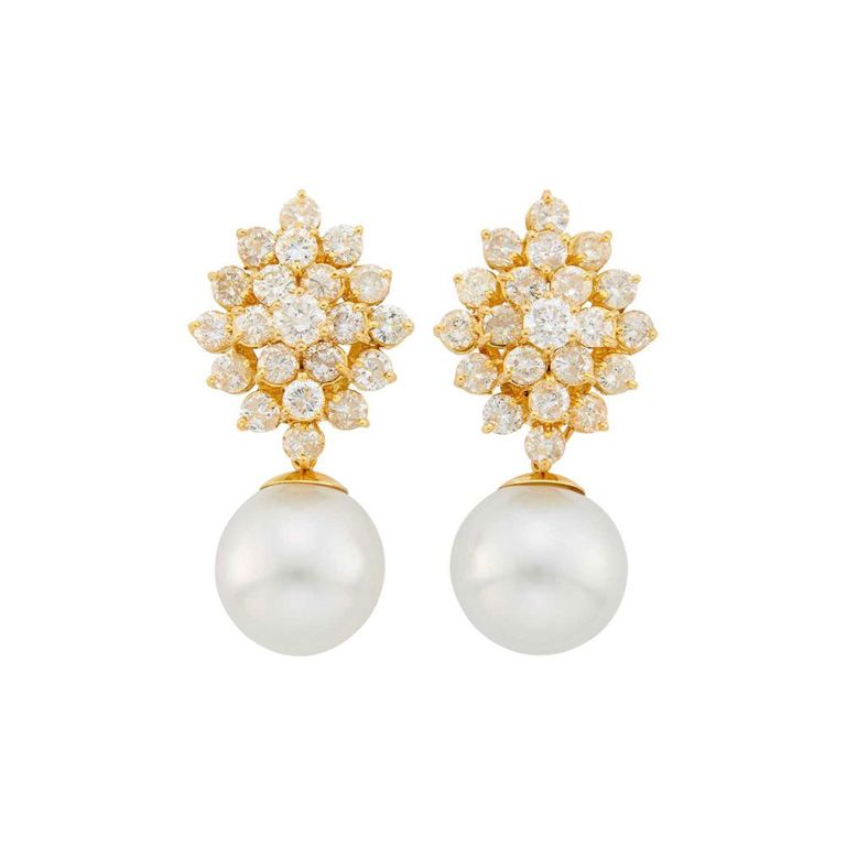 14k gold diamond pearl pendant earrings