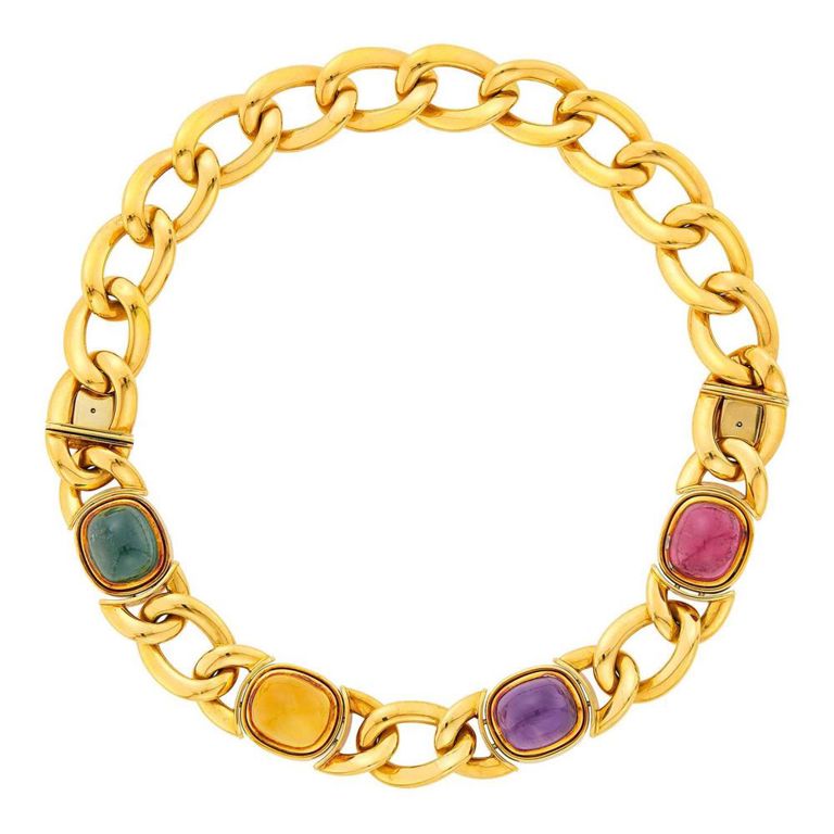 18k gold colored stone link necklace