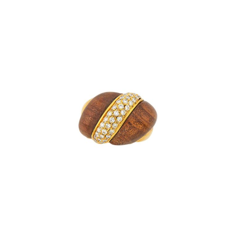 18k gold wood diamond ring