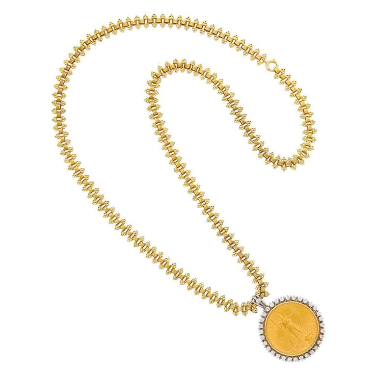 14k gold coin diamond pendant necklace