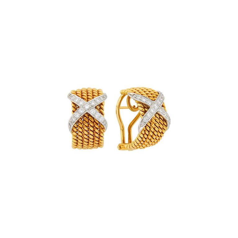 18k gold platinum diamond half-hoop earrings