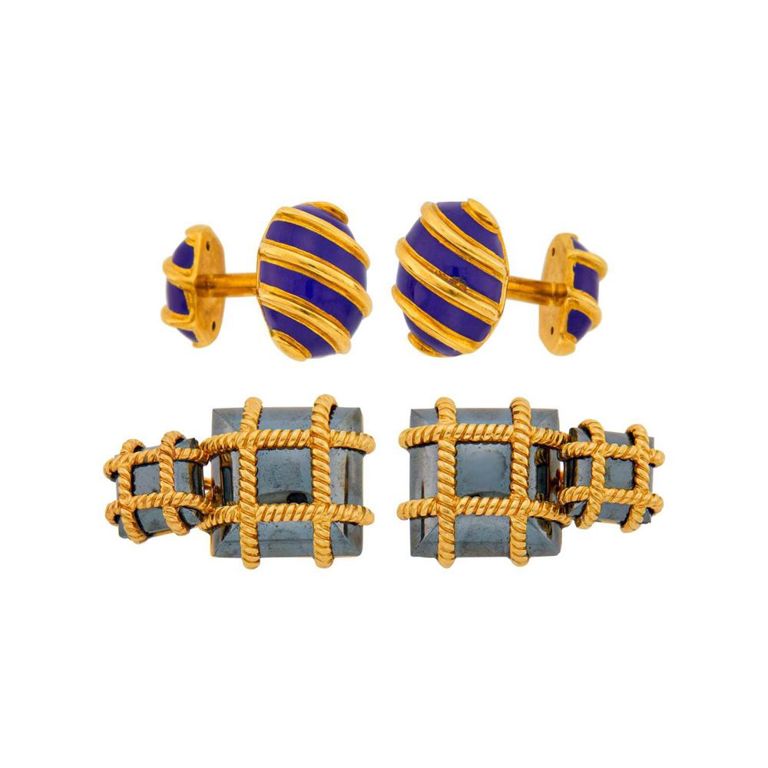 18k gold enamel and 14k hematite cufflinks