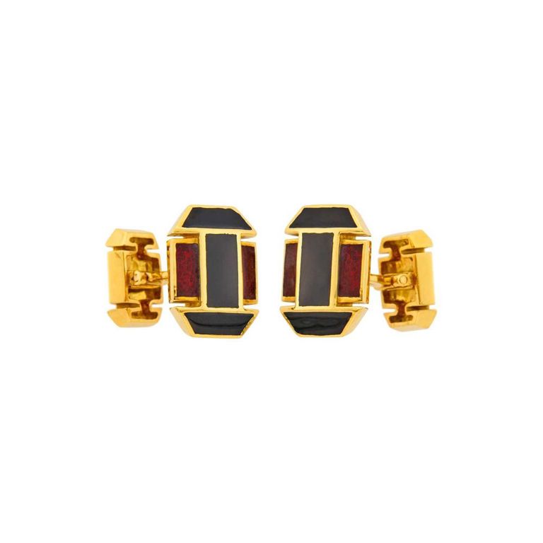 18k gold enamel cufflinks