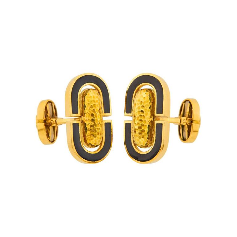 18k gold black enamel cufflinks