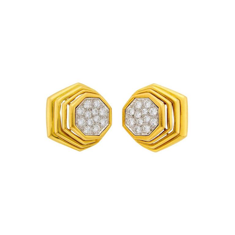 18k yellow gold and white gold diamond earrings