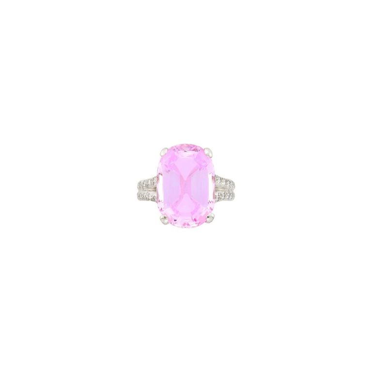 Platinum pink topaz diamond ring