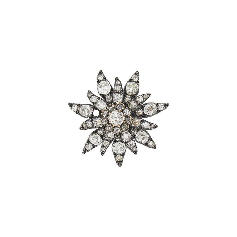 Antique gold and silver diamond brooch