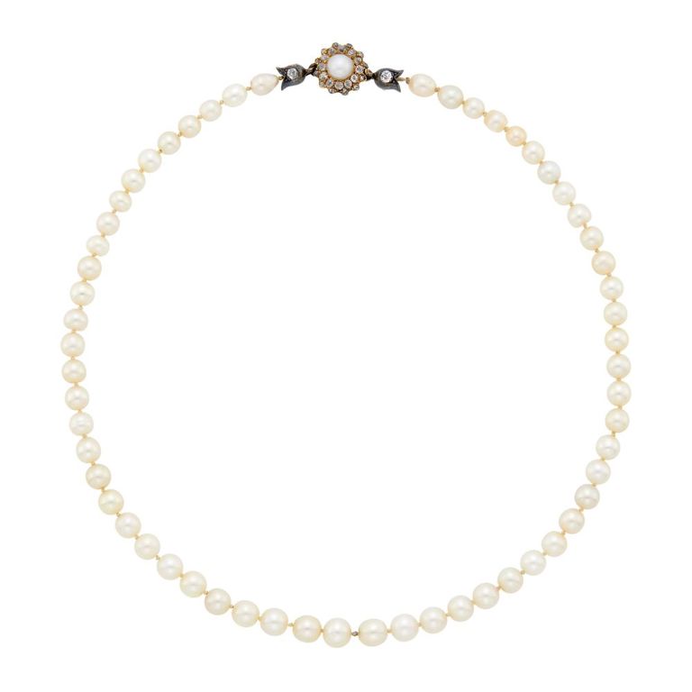 Natural pearl diamond clasp necklace