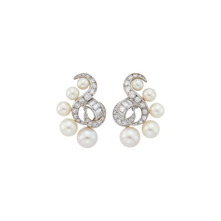 Platinum pearl diamond earclips