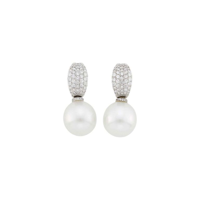 18k white gold pearl diamond earrings