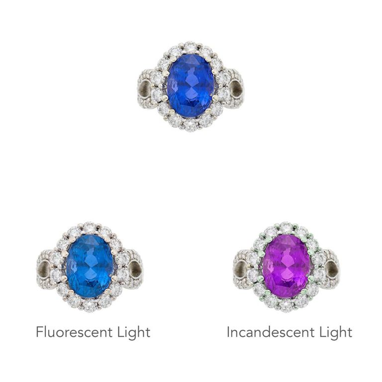 18k white gold color-change sapphire diamond ring