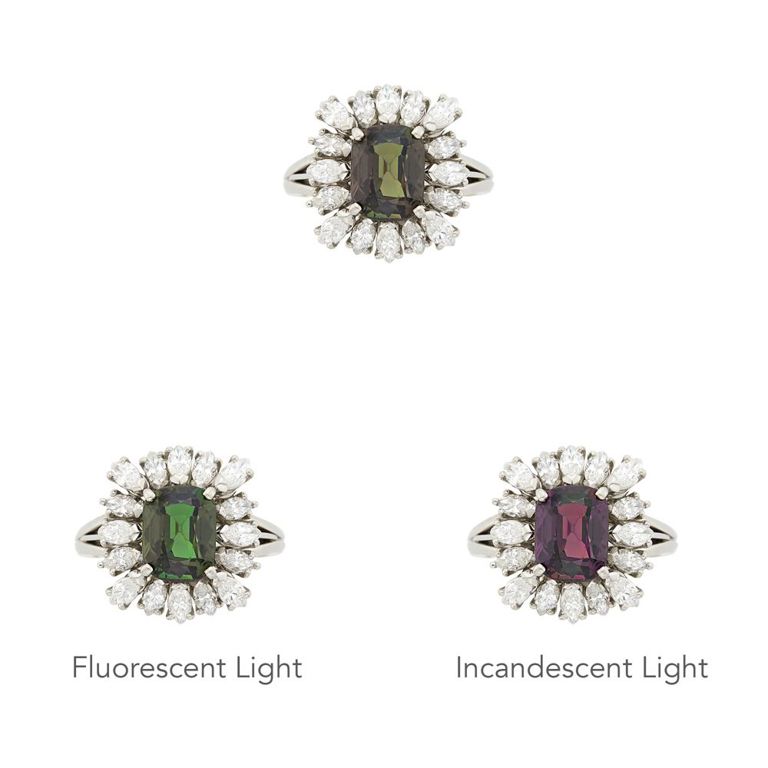 Platinum alexandrite diamond ring