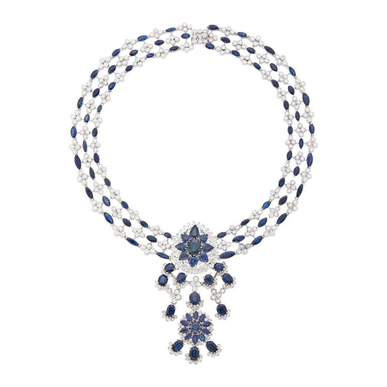 14k white gold sapphire diamond necklace