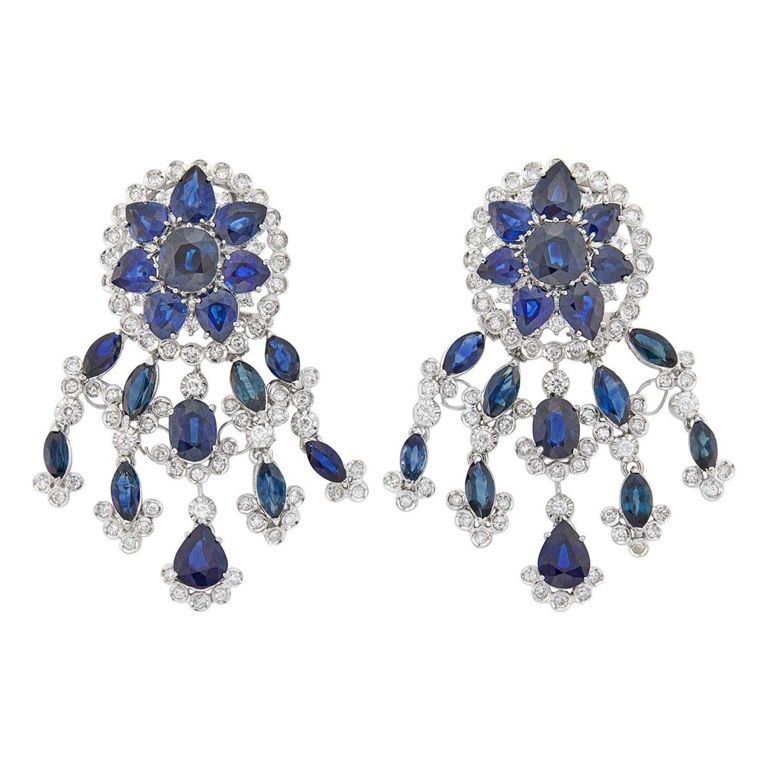 14k white gold sapphire diamond earrings