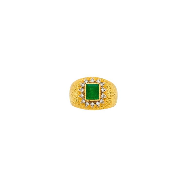 18k gold emerald diamond ring