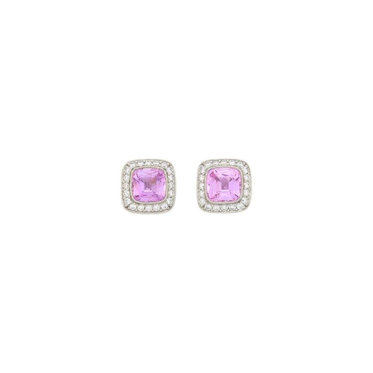 Platinum pink sapphire diamond earrings