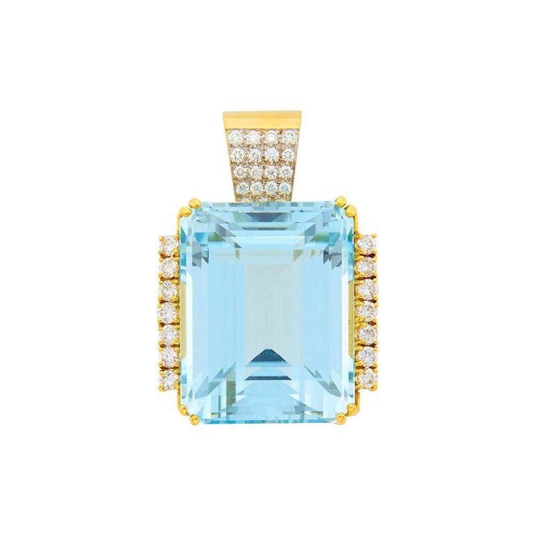 18k gold aquamarine diamond pendant
