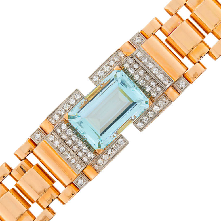 18k rose gold platinum aquamarine diamond bracelet