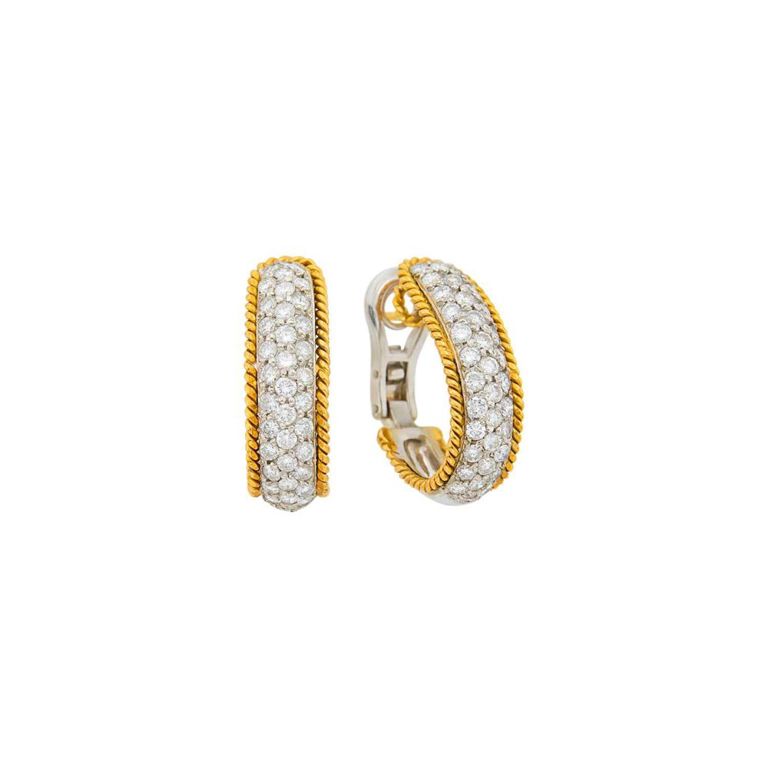 18k two-tone gold diamond hoop earrings