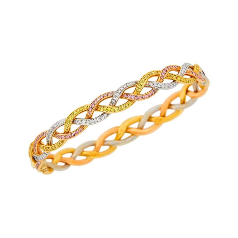 18k tricolor gold colored diamond bracelet