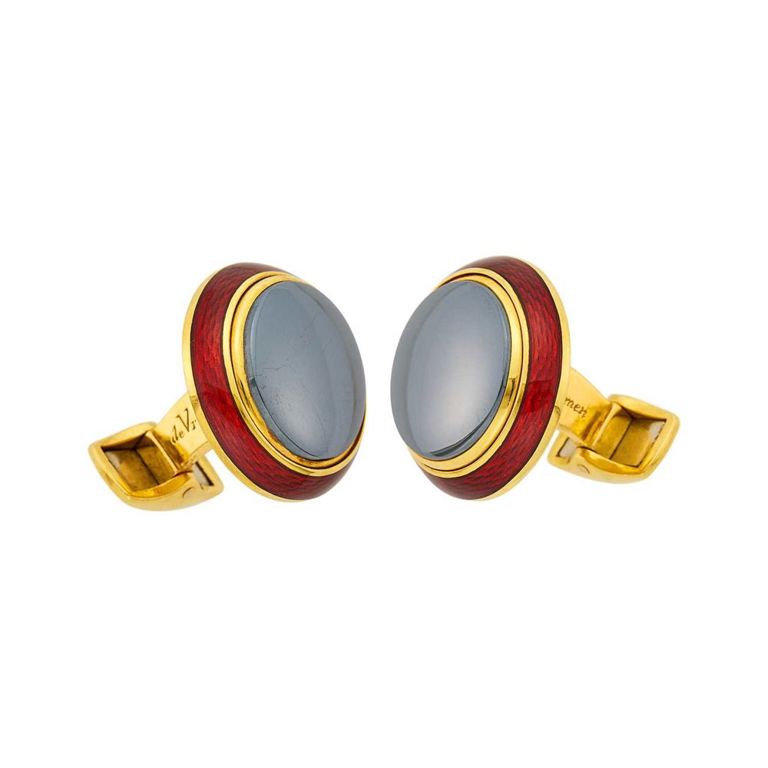 18k gold hematite red enamel cufflinks