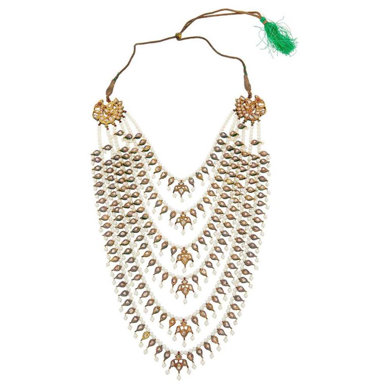 18k gold diamond pearl enamel necklace