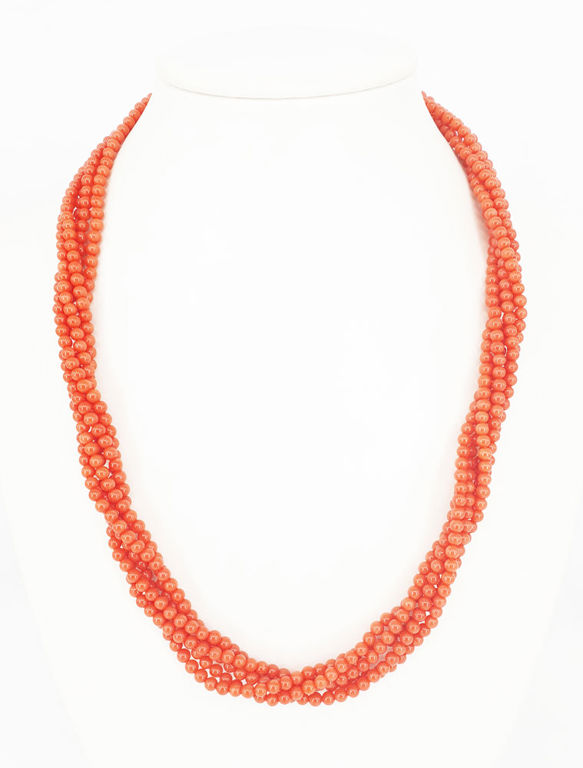 9k gold red coral torsade necklace