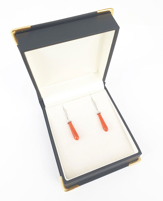 14k white gold coral diamond earrings
