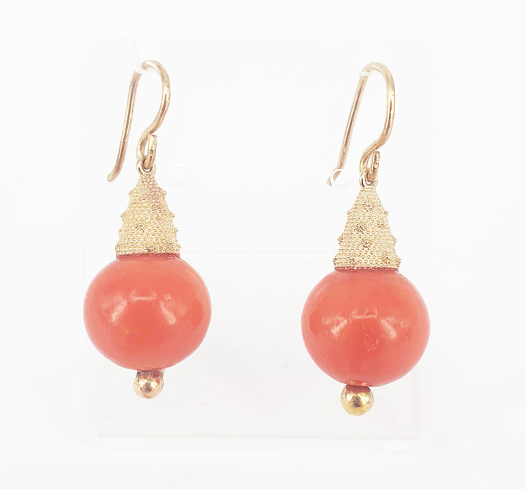 9k yellow gold drop coral earrings
