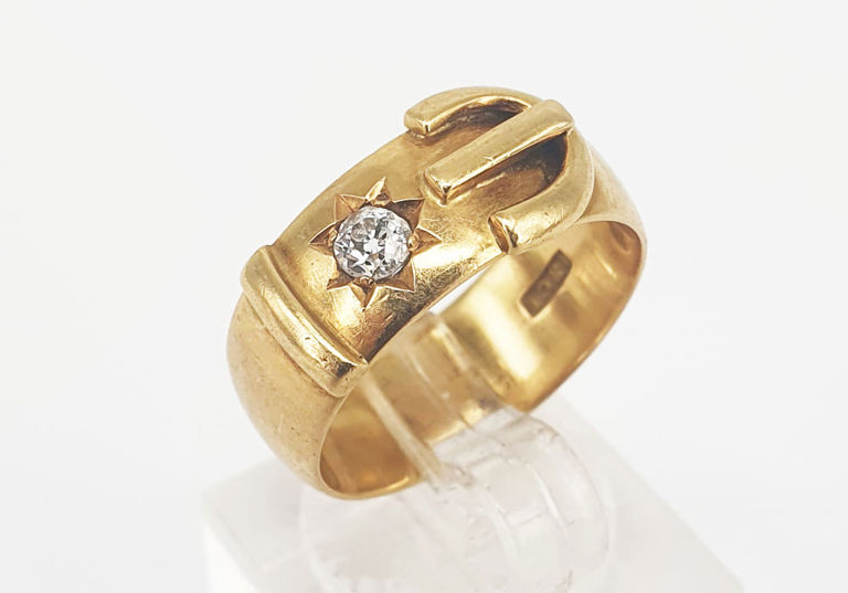 18k yellow gold old-cut diamond buckle ring