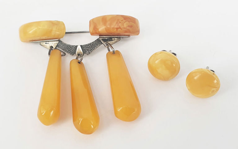 Russian silver amber jewelry set
