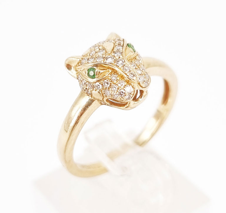 14k yellow gold diamond emerald panther ring