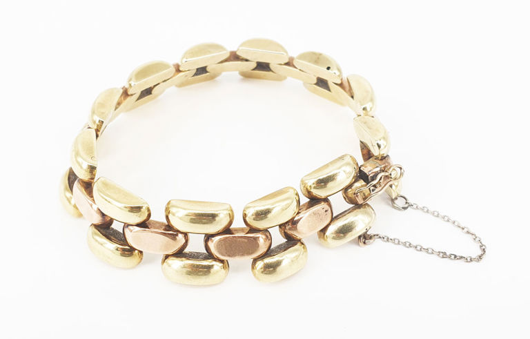 Two-tone gold gate-link bracelet