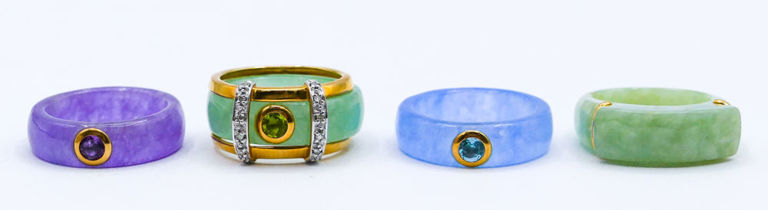 14k gold jade stone ring suite