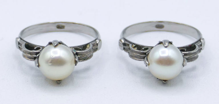 Art Deco silver pearl ring