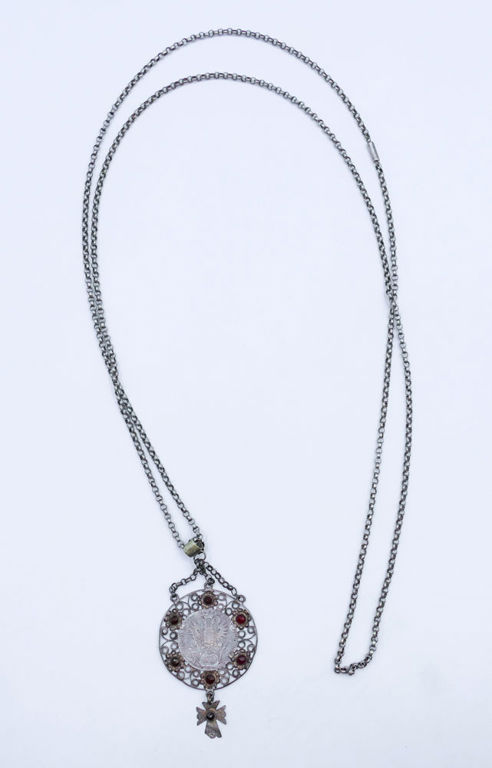 Antique silver coin garnet necklace