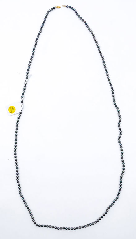 14k gold black pearl opera necklace
