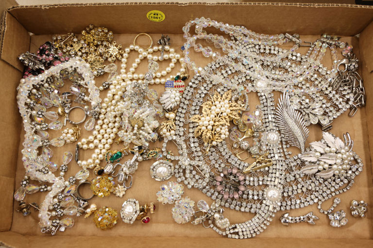 Vintage rhinestone costume jewelry box