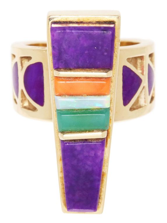 14k yellow gold multi-gemstone Navajo ring