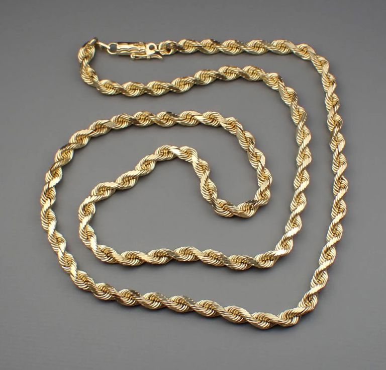 14k yellow gold rope chain necklace