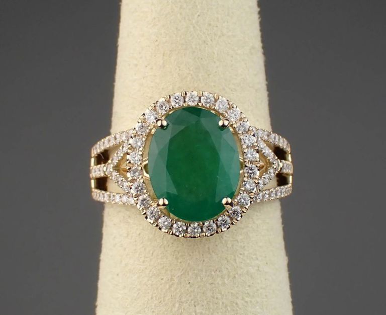 14k gold emerald and diamond ring
