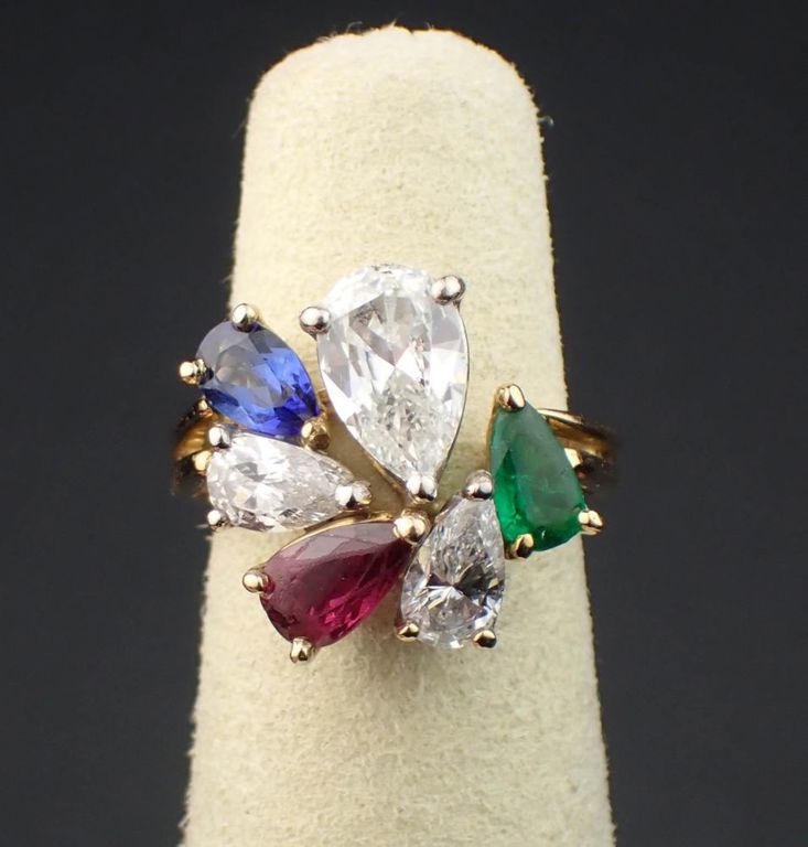 18k gold diamond ruby emerald sapphire ring