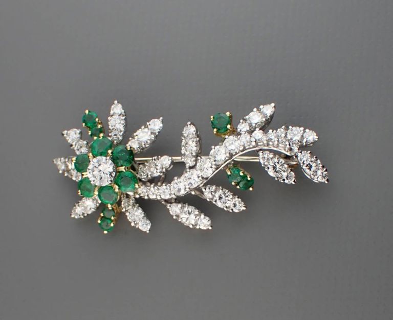 Platinum and 18k yellow gold diamond brooch