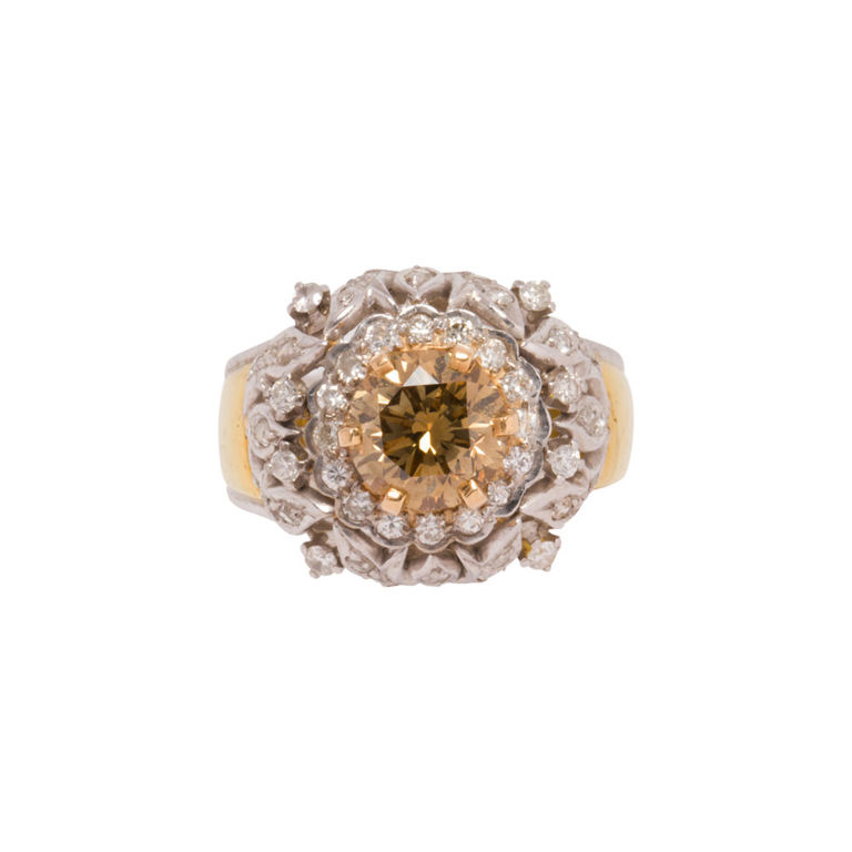 18k bi-color gold brown diamond ring
